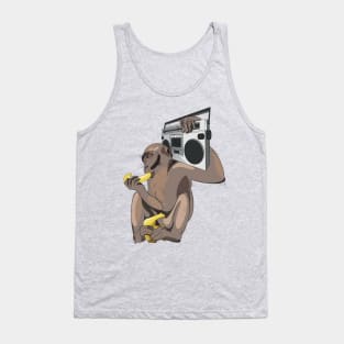 Funky monkey eating a banana listening to a boombox Tank Top